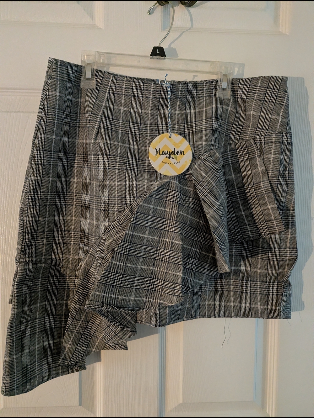 Hayden Black & Gray Plaid Ruffle Mini Skirt